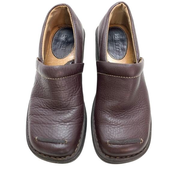 Born Womens Comfort Slip On Clogs Leather Wedge Square Toe Loafers Shoes sz 6 - Picture 5 of 16
